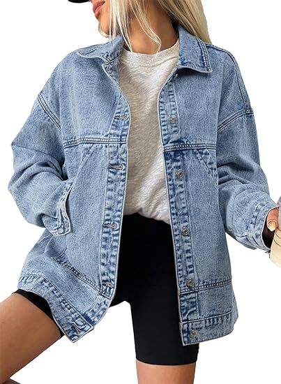 Damska oversize jeansy kurtka z boxy Cut i Distinctive Stitching Details Lumaza