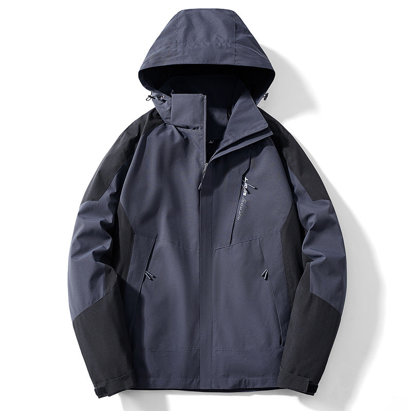 Męska Colorblock softshell Trekker kurtka z kapturem, ukrytym zamkiems i boczne kieszeniami