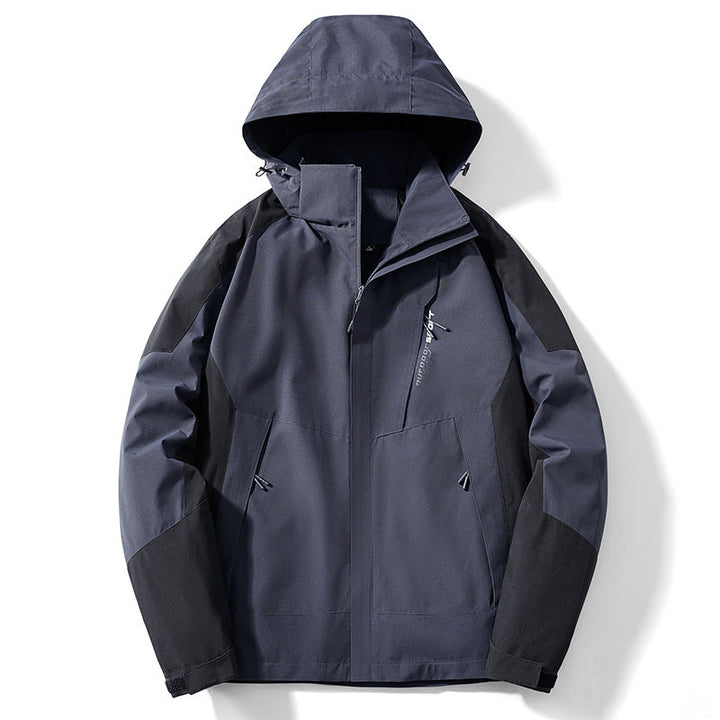 Męska Colorblock softshell Trekker kurtka z kapturem, ukrytym zamkiems i boczne kieszeniami