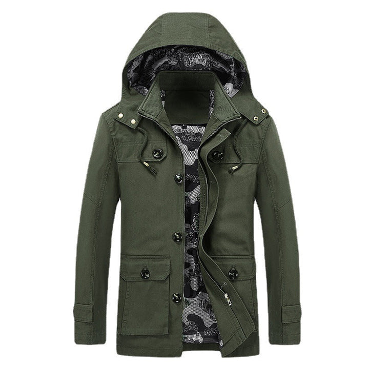 Męski lekki płótno field parka z camouflage podszewka, ukryty zamek i multipurpose kieszenie