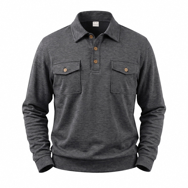 Męska Długa Rękaw Polo Bluza z Patch Kieszenie na piersi
