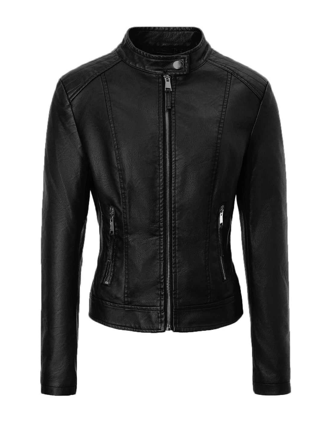 Damska dopasowana-krój Biker Leather kurtka z stójka kołnierzem Lumaza