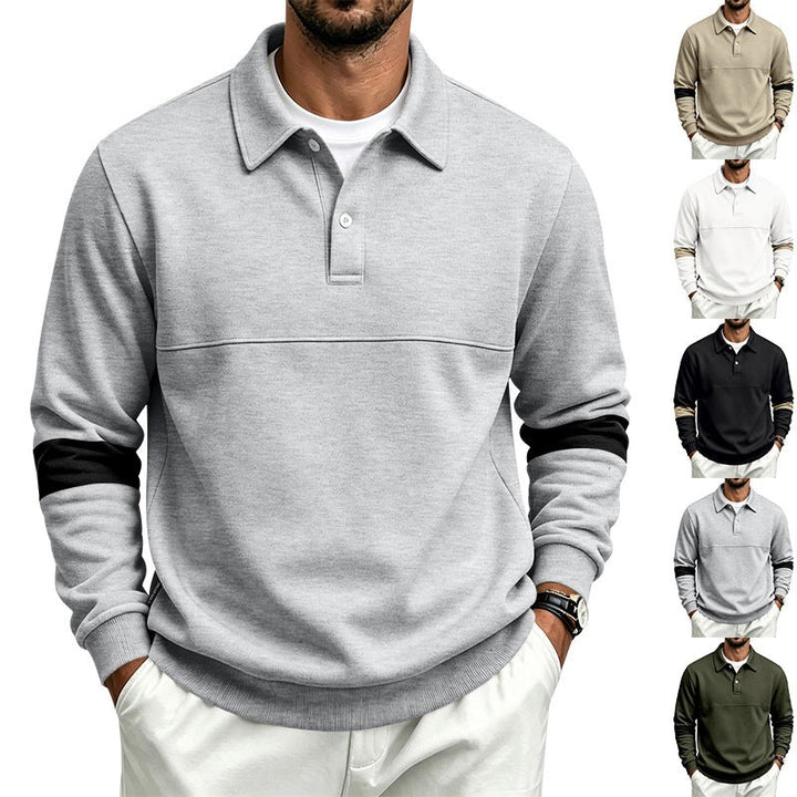 Męska sporty-Casual polo bluza z half-Listwa guzikowa i rękaw kontrastowy