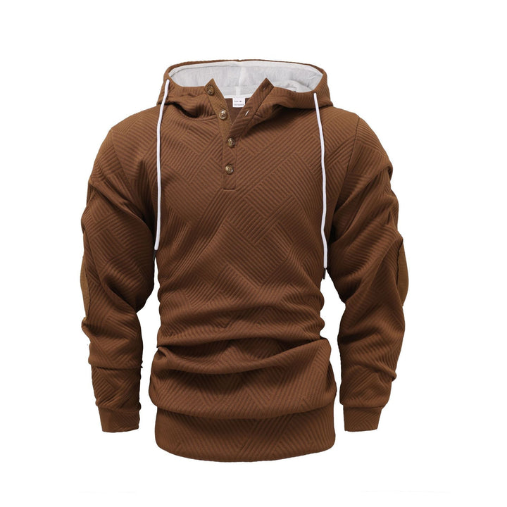 Męska strukturalny bluza z kapturem w Henley Styl z kontrastowy wykończenie i elbow patches