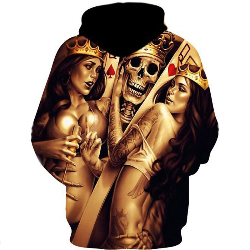 Męska bluza z kapturem z na całej powierzchni skull i playing card graficzny