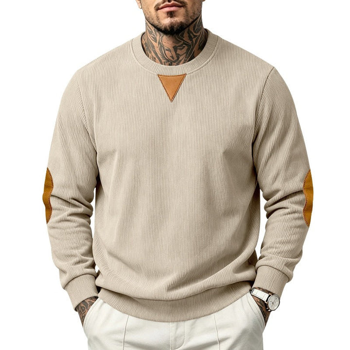 Męska bluza z textured dzianina, elbow patches i okrągły Dekolt