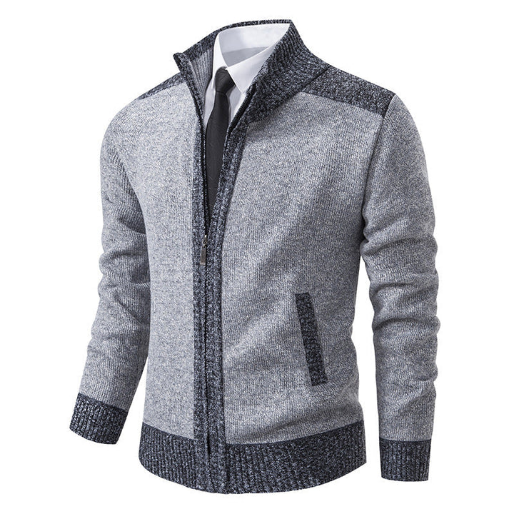 Męski Knit Zamek Kurtka z Stójka i Kontrastowy Trims