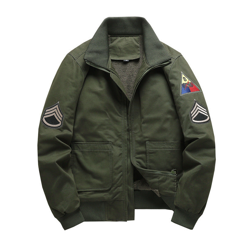 Męski Flight Kurtka z Sherpa Podszewka, Embroidered Naszywany Szczegóły, i Ribbed Dół
