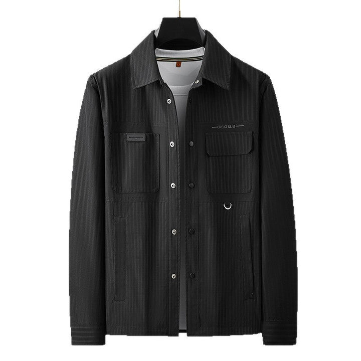 Męski użytkowy przejściowy kurtka w koszula wierzchnia styl z naszywane kieszenie i pinstripe texture