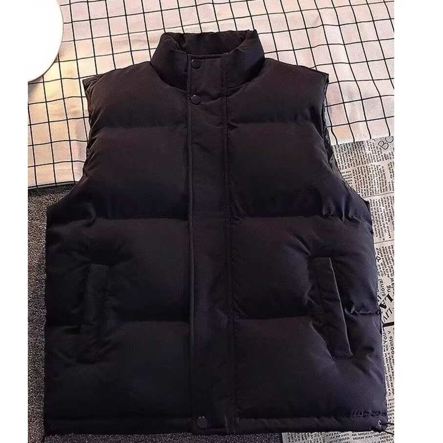 Męska ocieplana Sleeveless pikowana kamizelka z stójką i ukryty zatrzask listwa