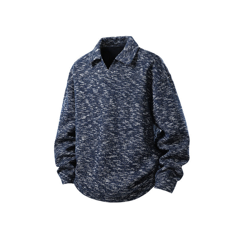 Herren Grobstrick-Kragenpullover mit V-Ausschnitt und Luźny‑Krój