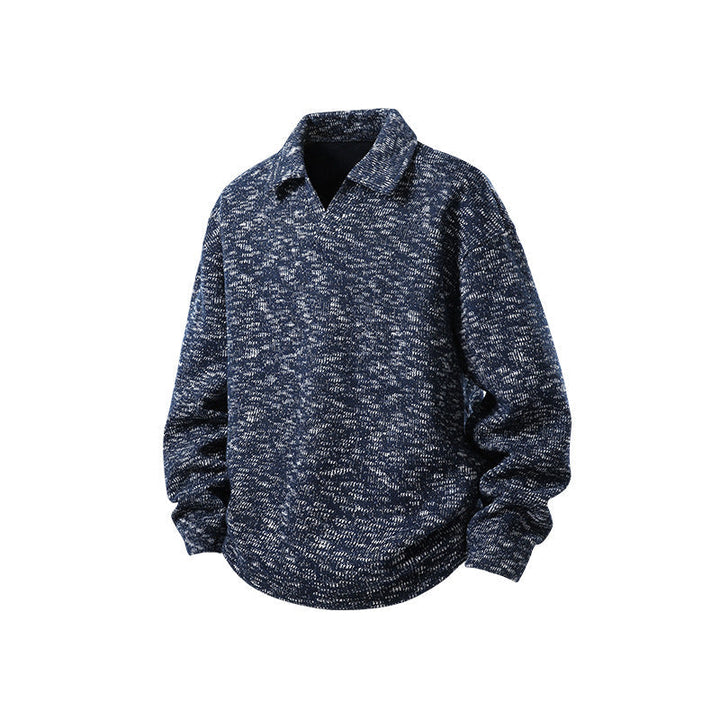 Herren Grobstrick-Kragenpullover mit V-Ausschnitt und Luźny‑Krój