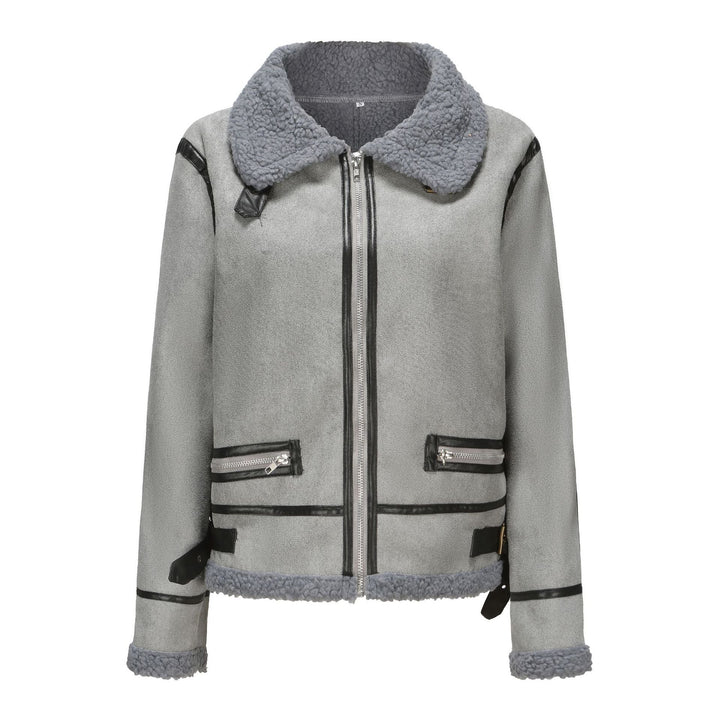 Damska krótka Aviator Sheepskin Imitation kurtka z Teddy Lining i imitacja skóry Trim Lumaza