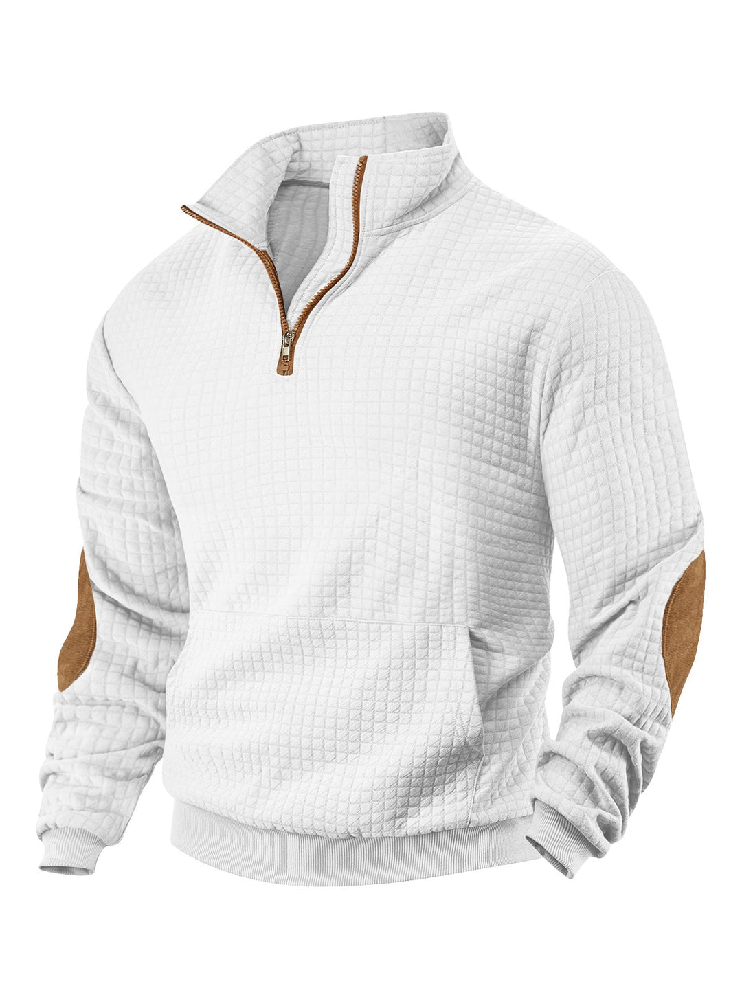 Męska waffle tekstura krótki zamek z Stójka, kieszeń kangurka, i zamsz wygląd elbow patches