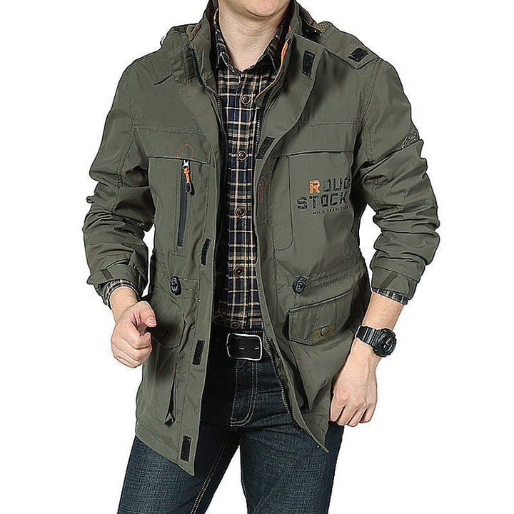 Męski Lekki Utility Field Parka z Kaptur, Multi-Pockets i Regulowany Drawstring Waist