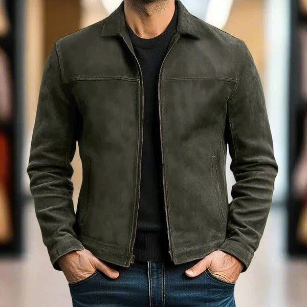 Męska Vwtage zamsz kurtka z Slim Fit i zamkiem