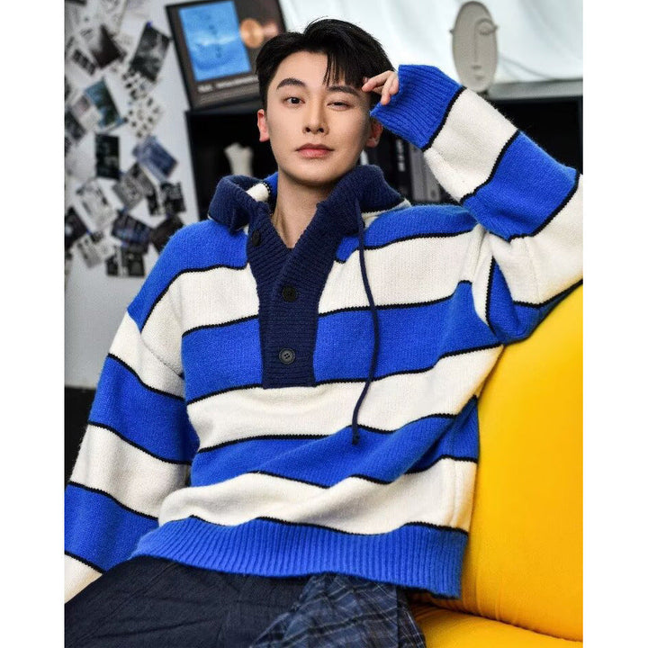 Męska Moda Bluza z kapturem Sweter z Striped Fason