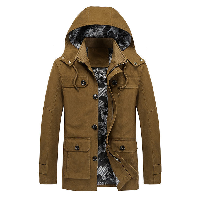 Męski lekki płótno field parka z camouflage podszewka, ukryty zamek i multipurpose kieszenie
