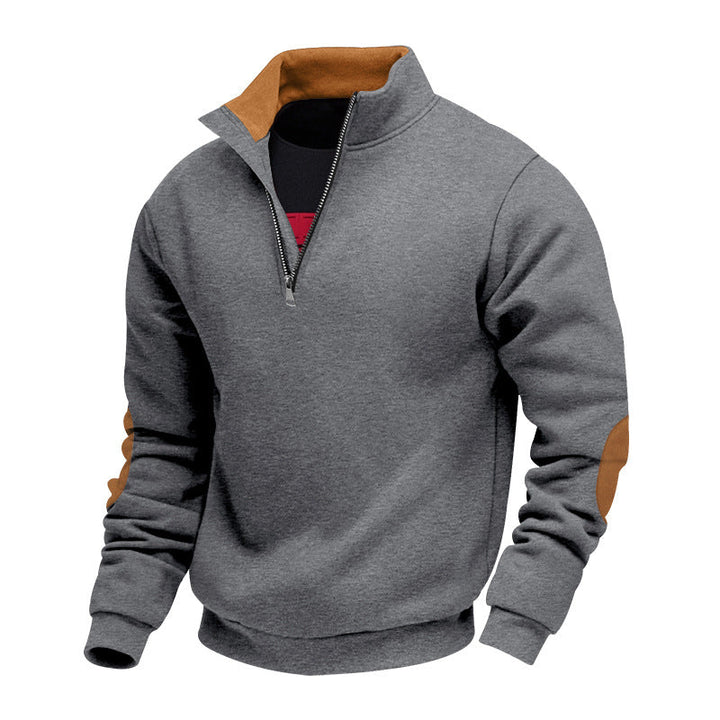 Męska nan Bluza z half zamek, stójka, i zamsz elbow patches