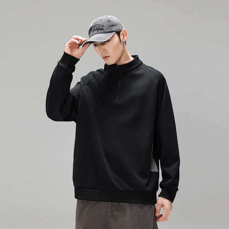 Herren Halbzip‑Bluza mit Stehkragen und kontrastseitigen Einsätzen