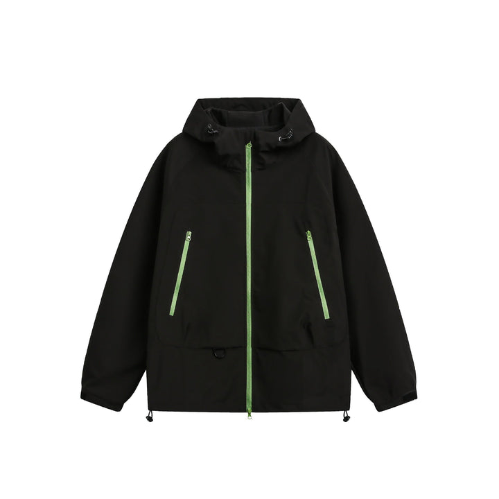 Damska Wodoodporny Softshell Deszczem Kurtka z Kaptur, Regulowany Dół i Contrasting Zippers