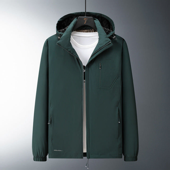 Męska miejski Mwimalist softshell bluza z kapturem kurtka z ukrytym zamkiems i elastycznym dołem