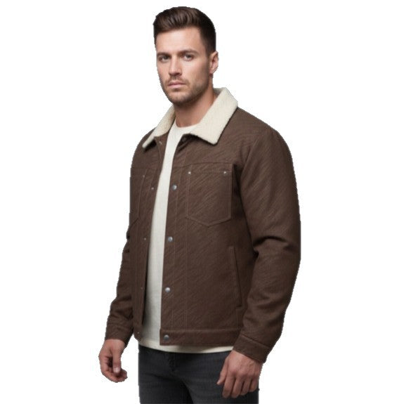 Męski Casual Sherpa-Lined Trucker Kurtka z Kołnierz z imitacji futra