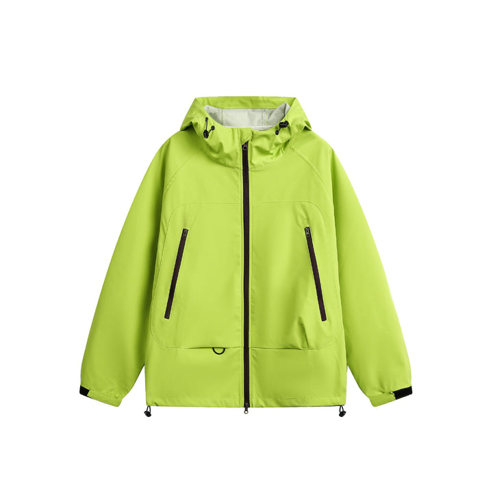 Damska Wodoodporny Softshell Deszczem Kurtka z Kaptur, Regulowany Dół i Contrasting Zippers