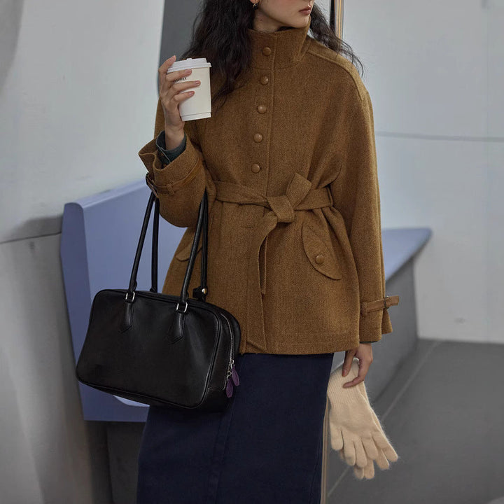Damska elegancka i Comfortable Wool kurtka z wysokim kołnierzem Drune