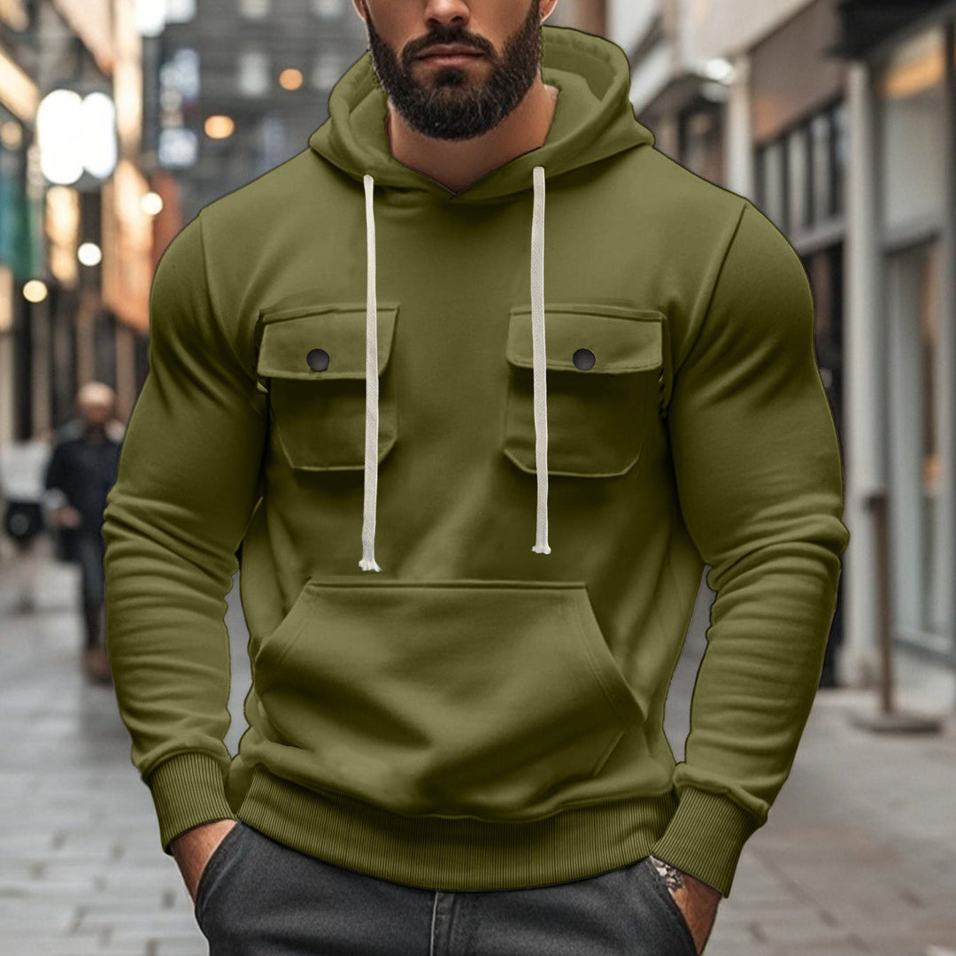 Męska sportowa bluza z kapturem z patch kieszenie z klapkami, kieszeń kangurka, i narrow Dół