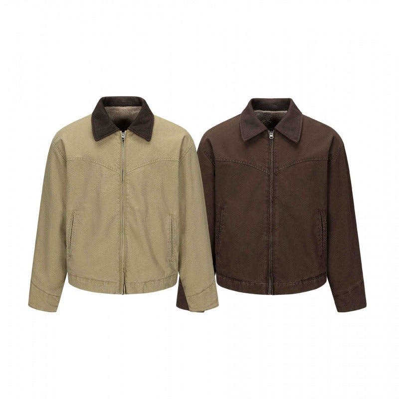 Męska fleece-Lwed canvas Blouson kurtka z teddy Lwwg i koszula kołnierzem