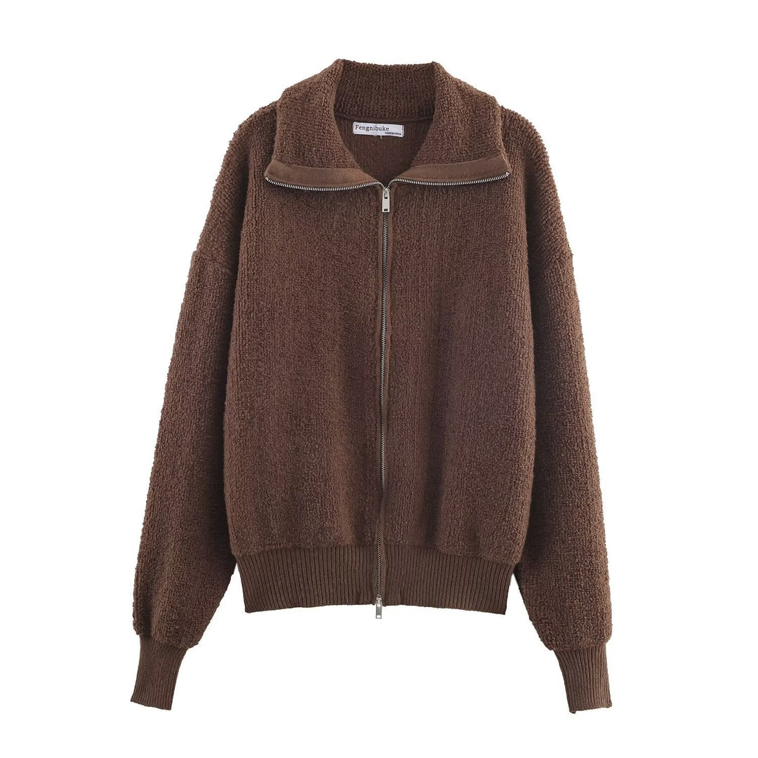 Damska oversize Teddy polarowa kurtka z ze stójką i Ribbed Cuff Lumaza