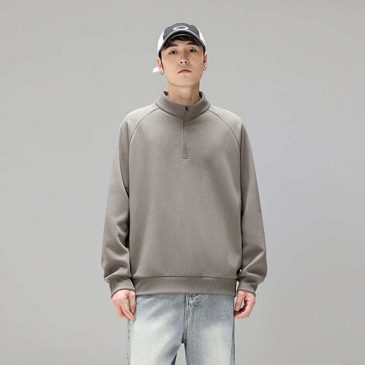 Herren Halbzip‑Bluza mit Stehkragen und kontrastseitigen Einsätzen
