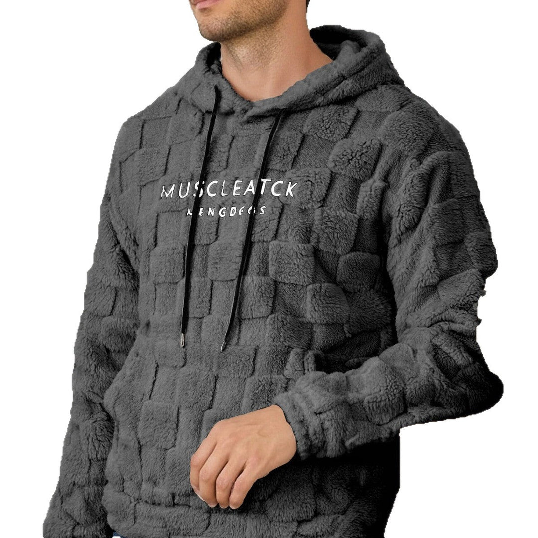 Męska fluffy Sherpa bluza z kapturem z square quilting Wzór, kieszeń kangurka i regulowany kaptur