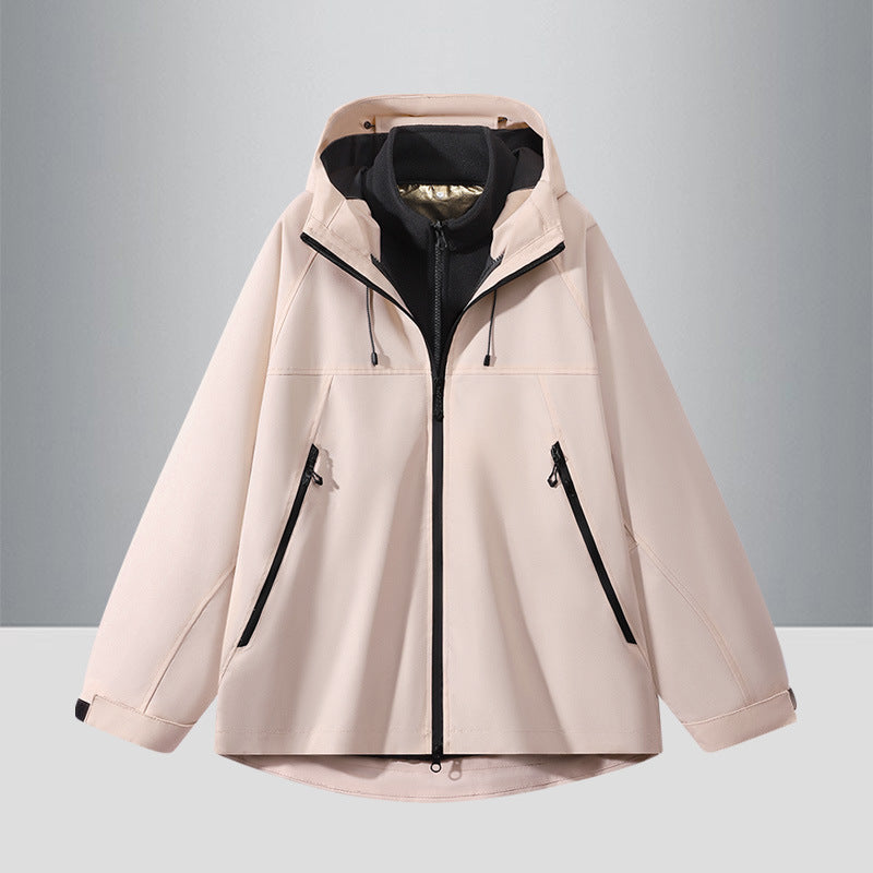 Męska Two-Tone softshell Hybrid kurtka z kapturem, Extended Back i wodoodporna zamkiems