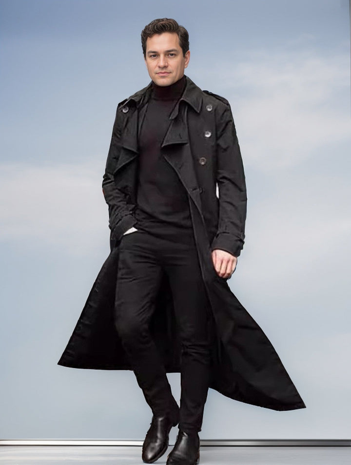 Męski Wodoodporny Długi Trench Płaszcz z Double Guzik Placket, Ramienny Pagony, i Regulowany Waist Belt