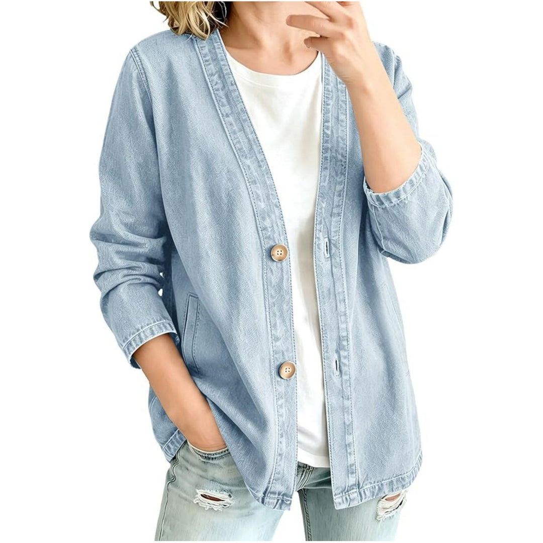 Damska codzienna oversize denimowa kurtka z guzikami listwą i kimono Cut Lumaza