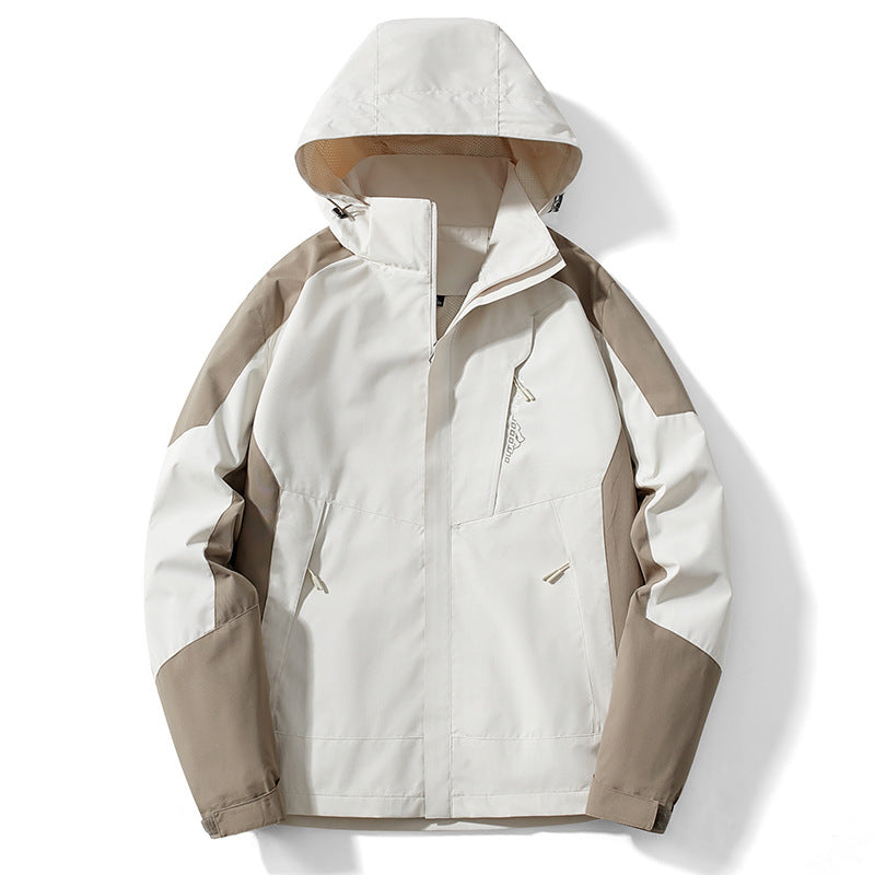 Męska Colorblock softshell Trekker kurtka z kapturem, ukrytym zamkiems i boczne kieszeniami