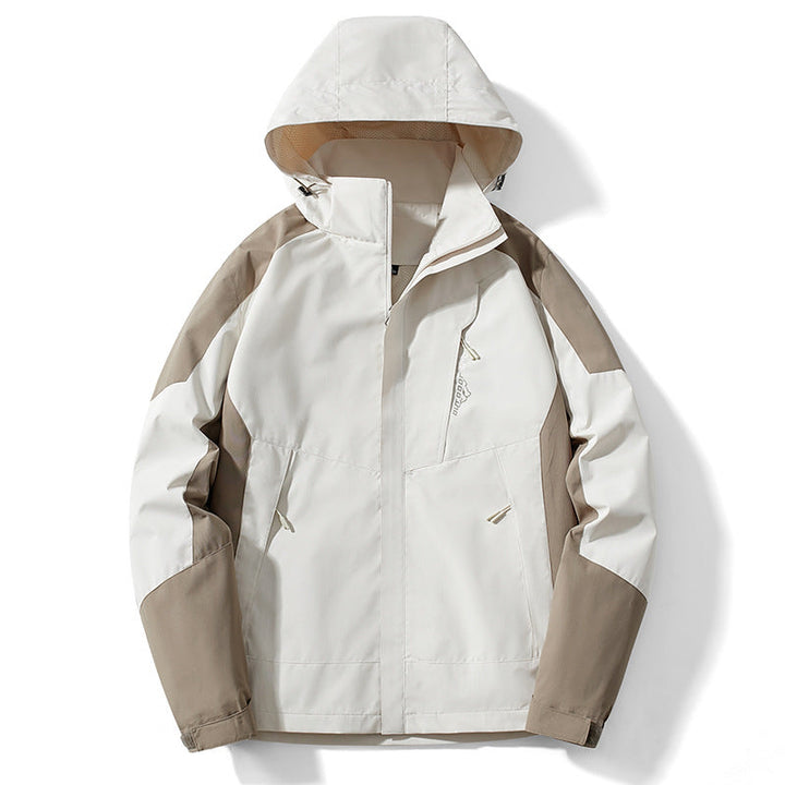 Męska Colorblock softshell Trekker kurtka z kapturem, ukrytym zamkiems i boczne kieszeniami