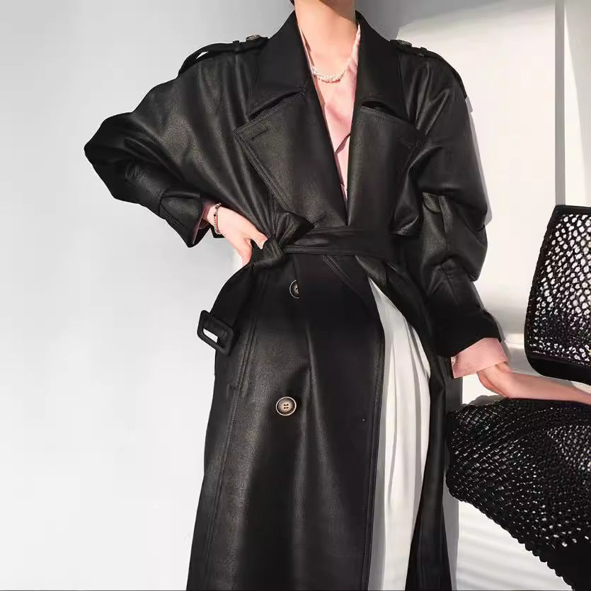 Damska Fashionable imitacja skóry trencz Lumaza