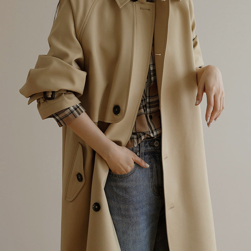 Damska Midi-oversize trencz z Storm klapką i regulowanym Cuffs Lumaza