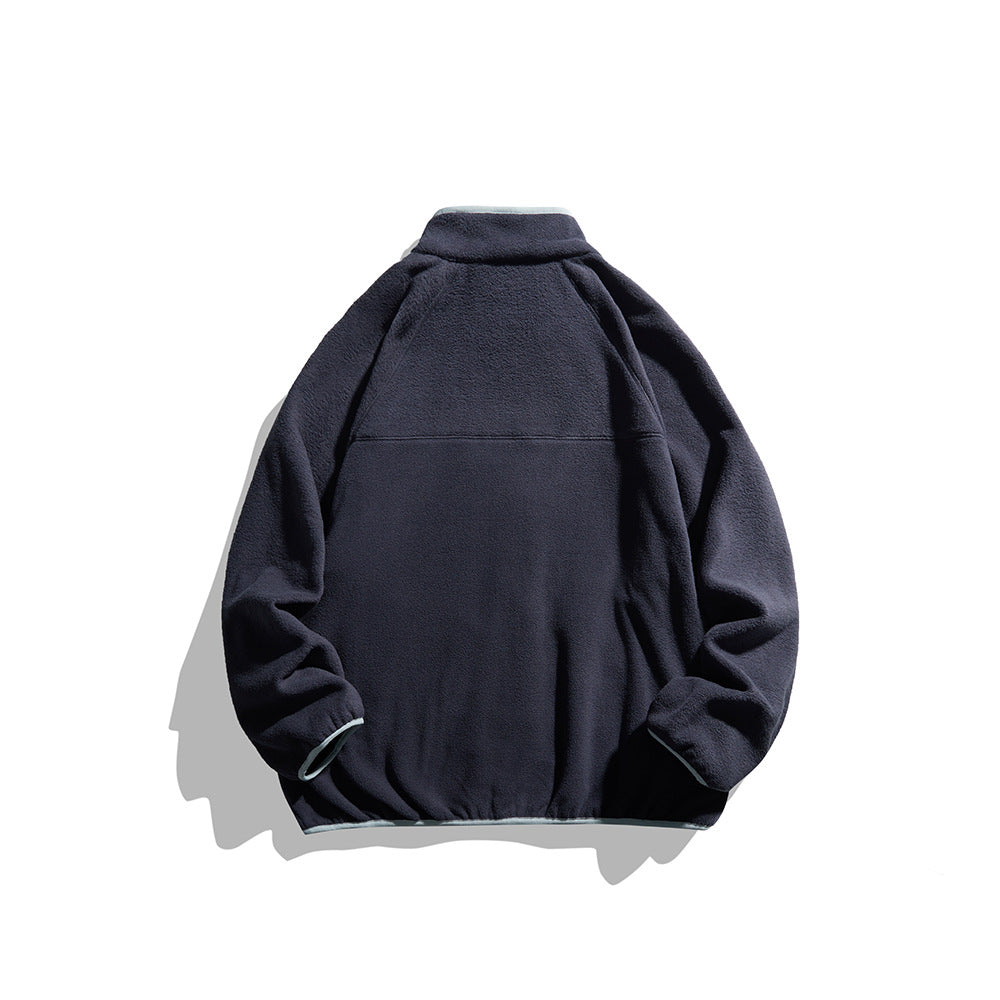 Unisex Oversize Polar Kurtka z Stójka, Zamek na całej długości, i Kontrastowa lamówka