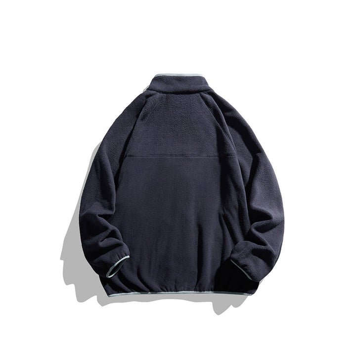 Unisex Oversize Polar Kurtka z Stójka, Zamek na całej długości, i Kontrastowa lamówka