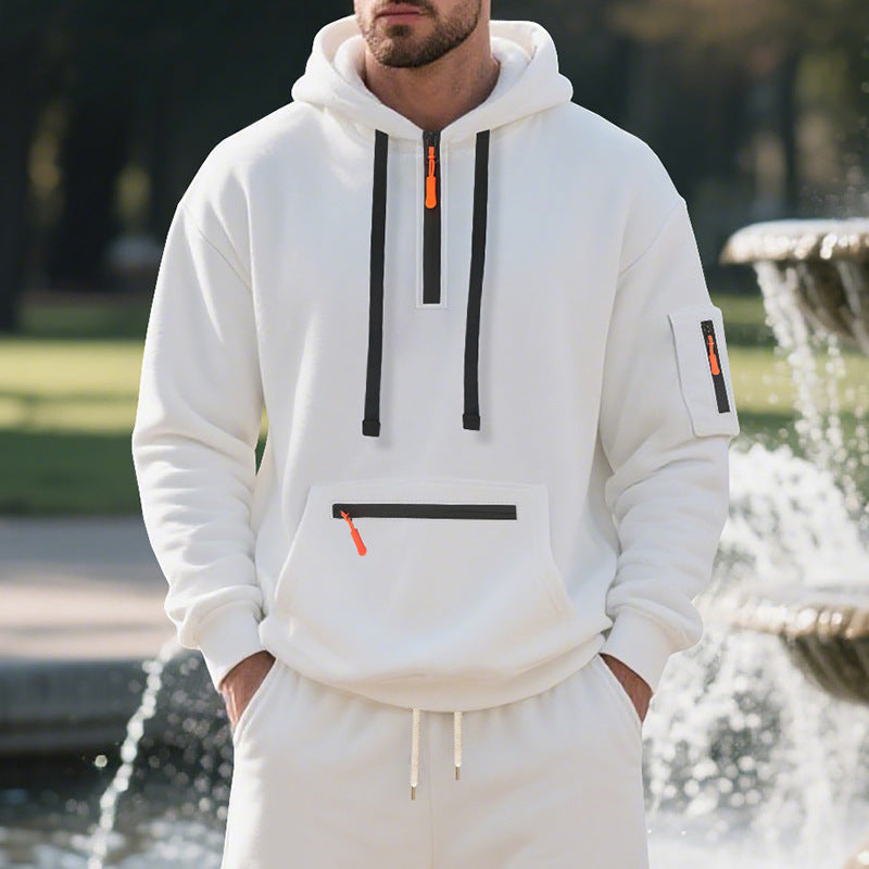 Męska Nan Techniczny Czas wolny Bluza z kapturem z Krótka Center Zamek, Zamek Kieszeń kangurka i Rękaw Kieszeń