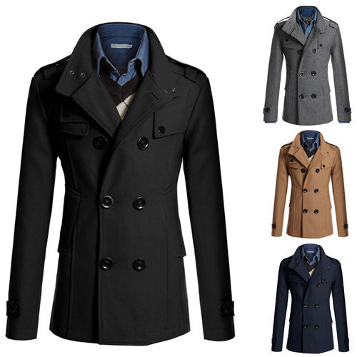 Męski krótki płaszcz w navy-inspired double-breasted z tailored krój