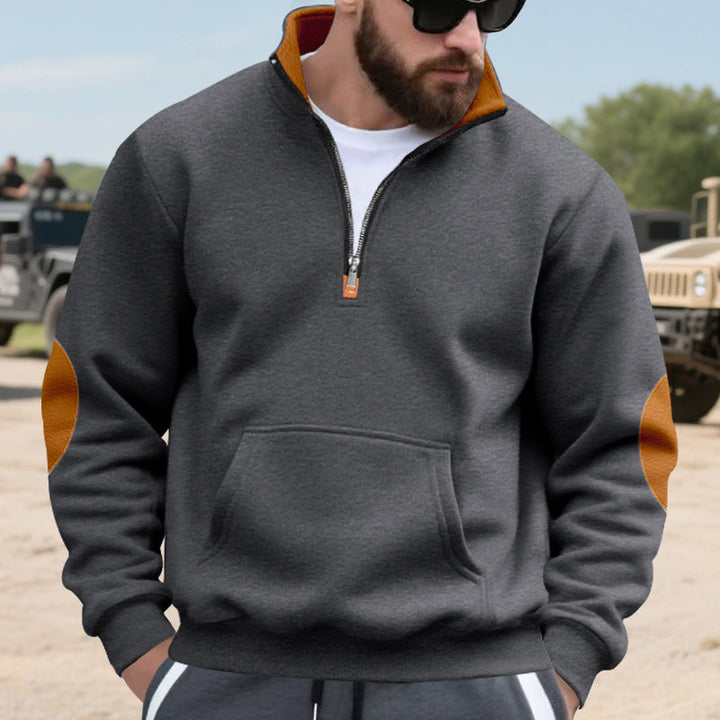 Męska Nano Insulated Krótki zamek Pulower z Stójka Polar Podszewka Kieszeń kangurka i Zamsz Elbow Patches