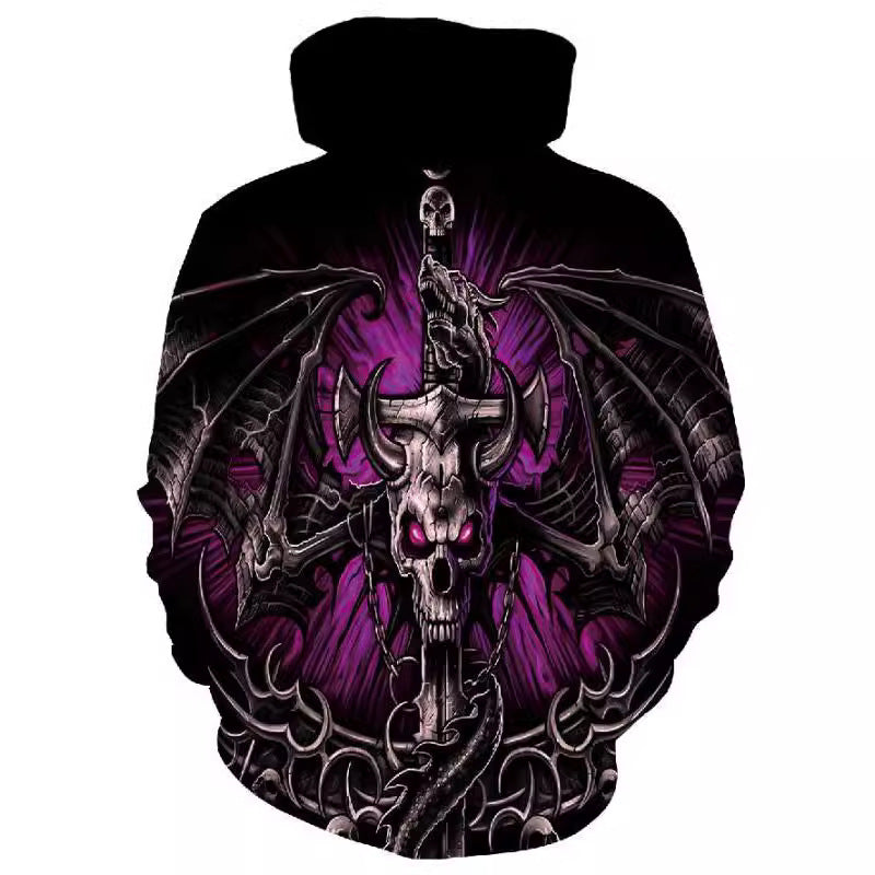 Męska bluza z kapturem z photorealistic 3D skull print, crown &amp; chain motif