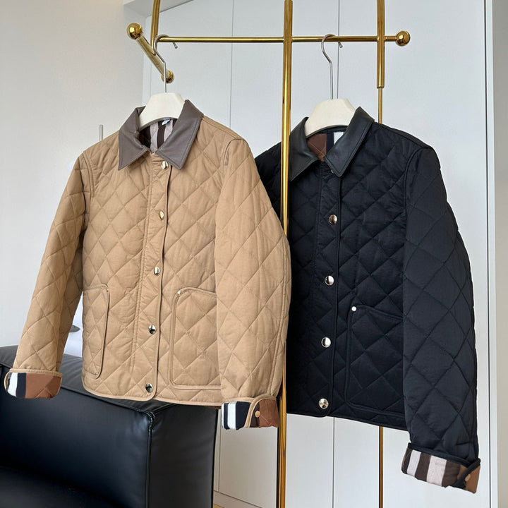 Damska fashionable pikowana kurtka z elegancka leather kołnierzem Lumaza