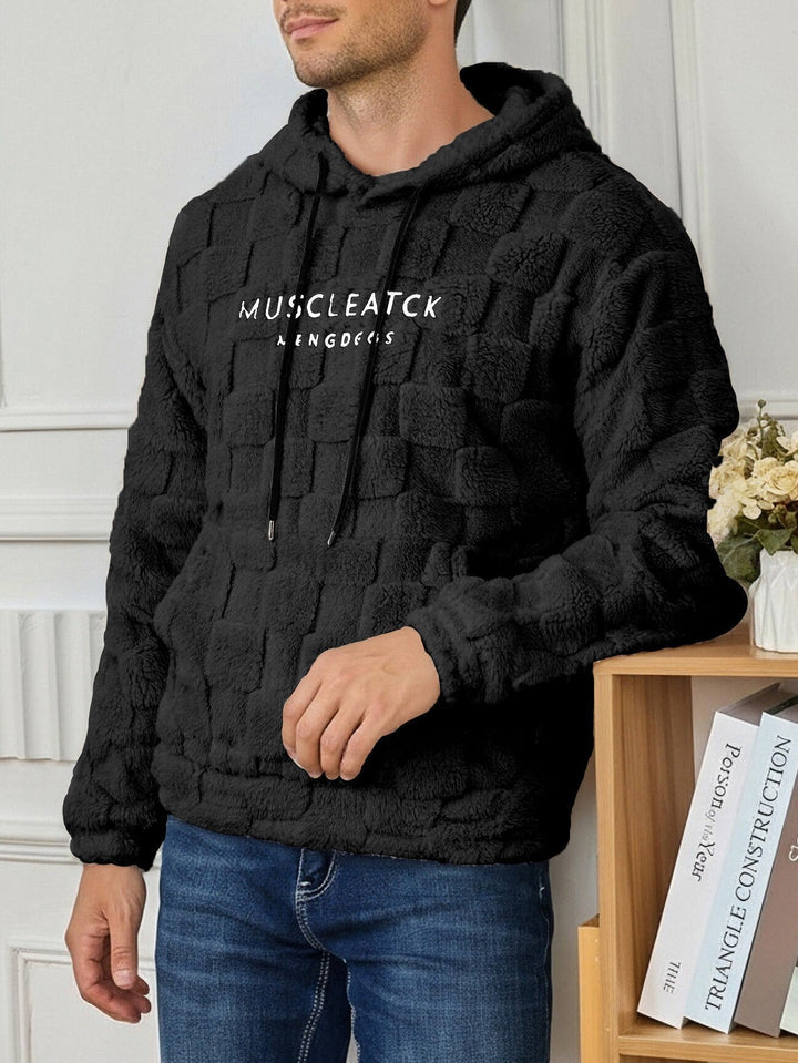 Męska fluffy Sherpa bluza z kapturem z square quilting Wzór, kieszeń kangurka i regulowany kaptur