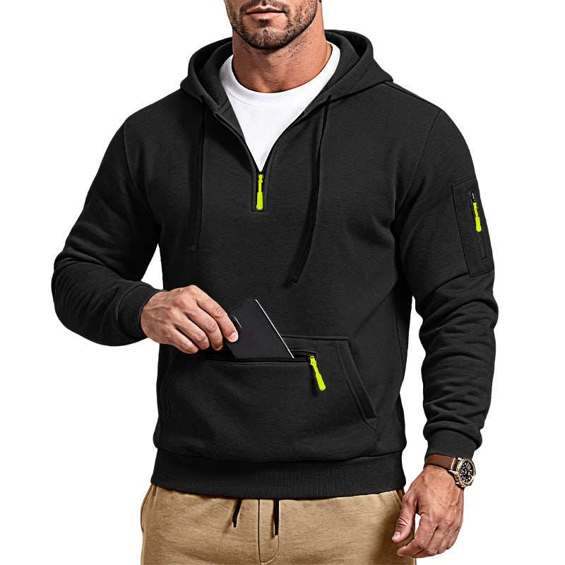 Męska sportowa bluza z kapturem z half zamek i zippered kieszeń kangurka